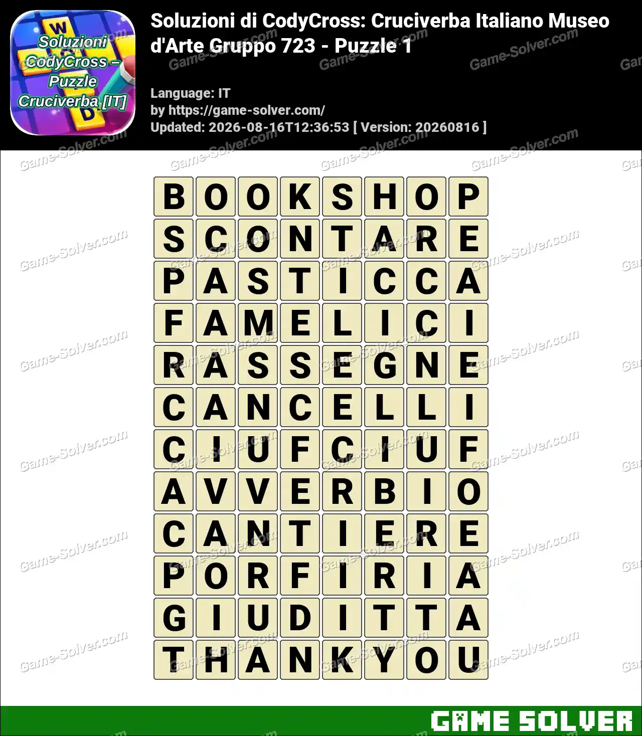 Soluzioni di CodyCross: Cruciverba Italiano Museo d’Arte Gruppo 723 – Puzzle 1